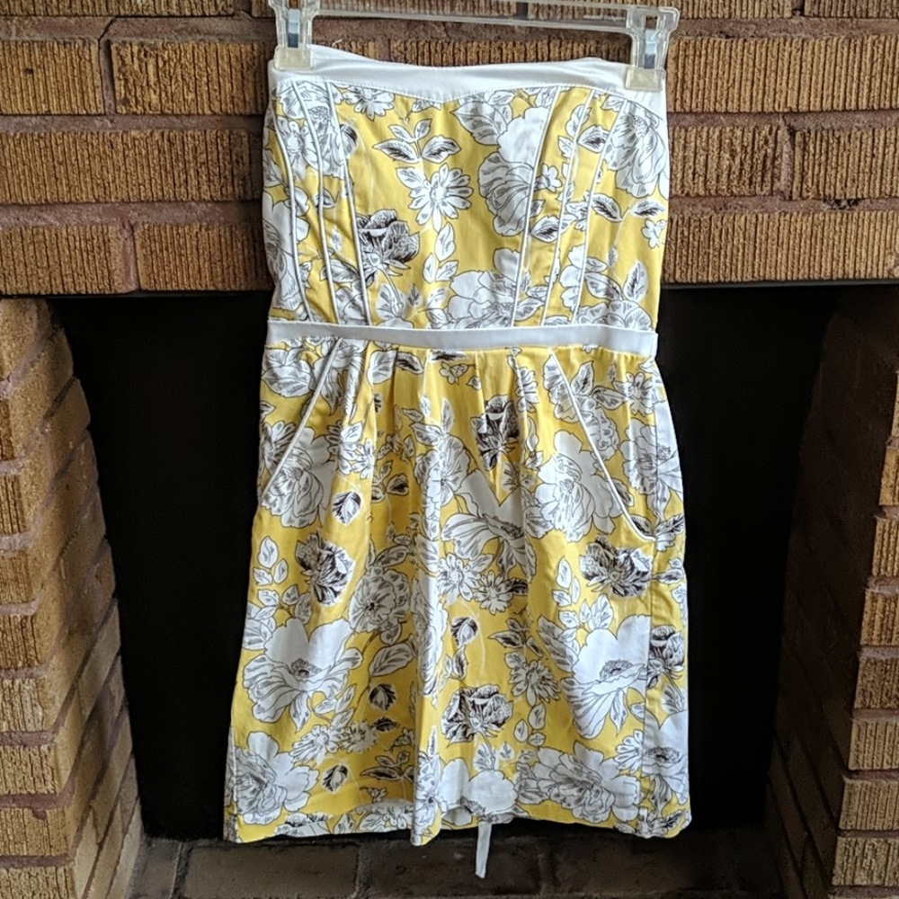 Yellow White Tube Dress Hawaiian Flowers POCKETS